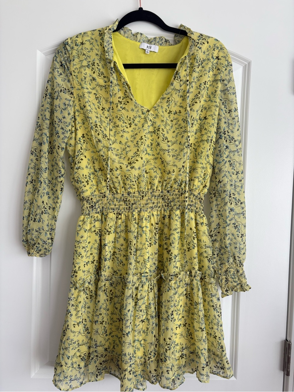 NSR Lemon Yellow Floral-Trim Mini Dress